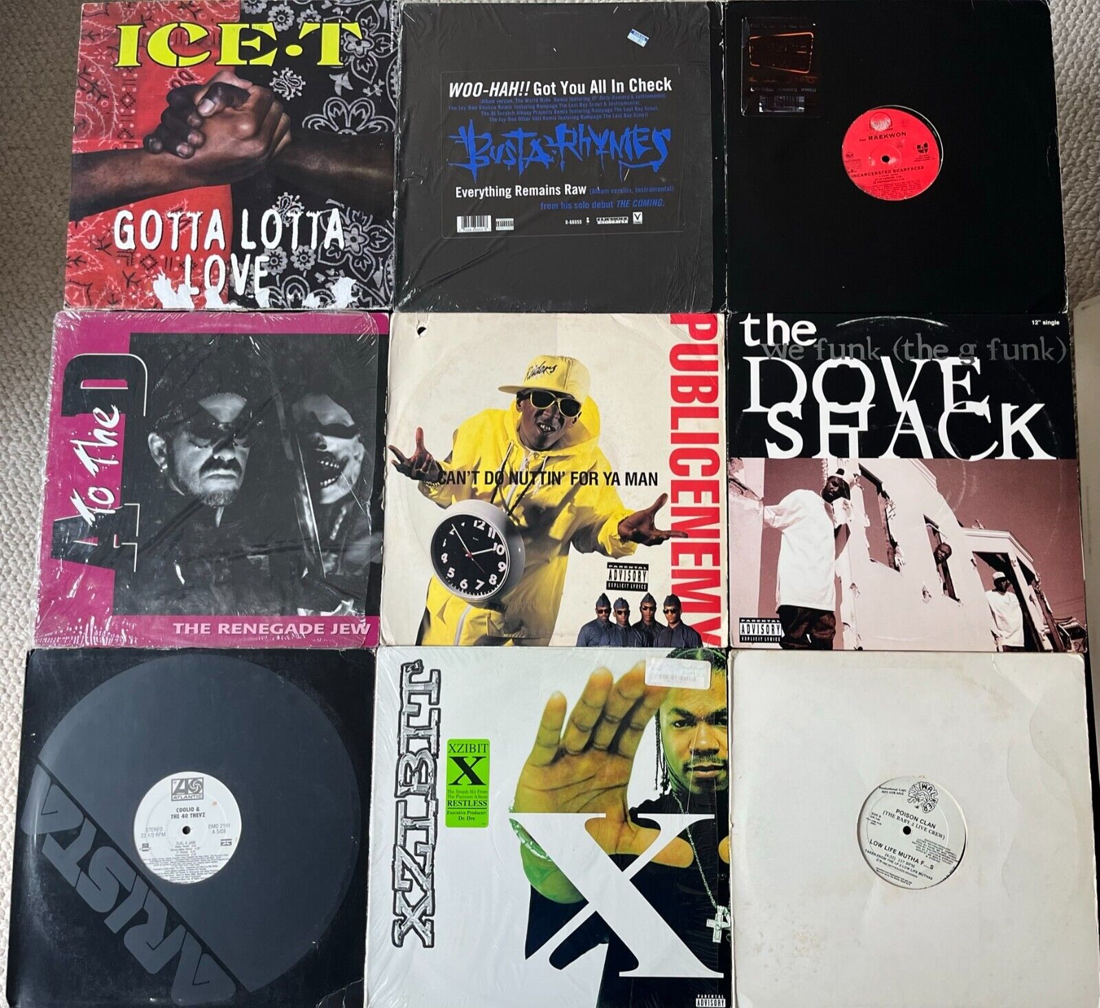 9 Vintage 12” Singles Hip Hop Rap Vinyl Record Albums ICE-T Raekwon Coolio MORE