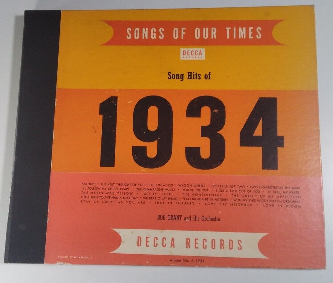Songs of Our Times Song Hits of 1934 Bob Grant Orchestra Vtg 1940s Set of 4