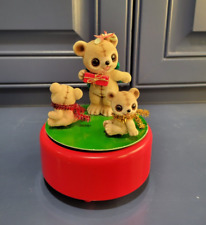 Vintage Josef Originals Christmas Music Box Flocked Teddy Bears Spins picture