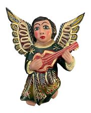 WOOD ANGEL, Full Body Winged Angel with Guitar, Mexican Folk Art picture
