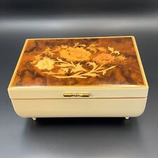 Vintage REUGE Music Box Floral Wood Inlay Swiss Movement Blue Danube Waltz *READ picture