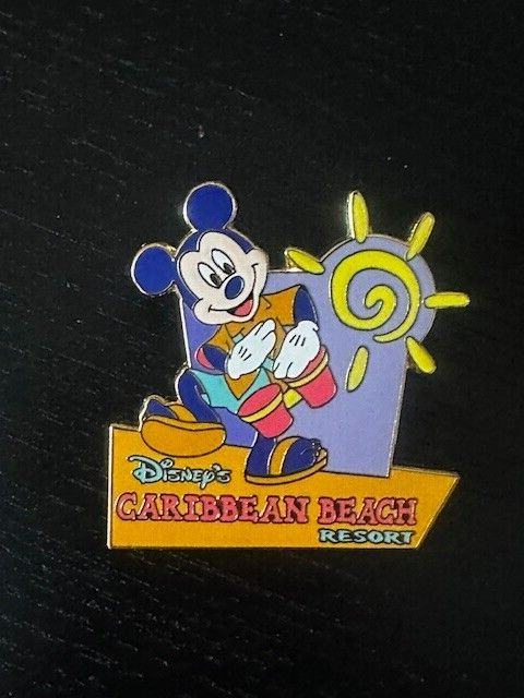 Disney Caribbean Beach Resort Pin Mickey Mouse Playing Bongos Drums Hotel Pin