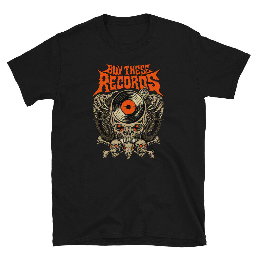 Record Skull logo Buy These Records Short-Sleeve Unisex T-Shirt