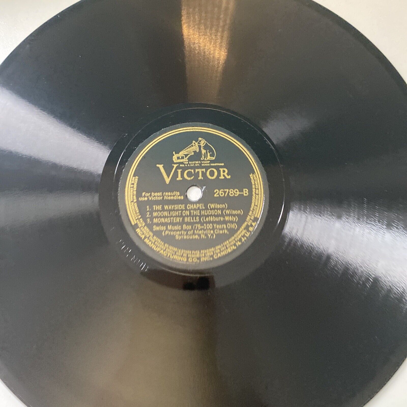 SWISS MUSIC BOX 78 rpm Victor 26789 Wayside Chapel 1940 NM