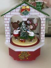 Vintage Christmas Music Box Carrousel Spinning Bears w Toys Many Details 7.5