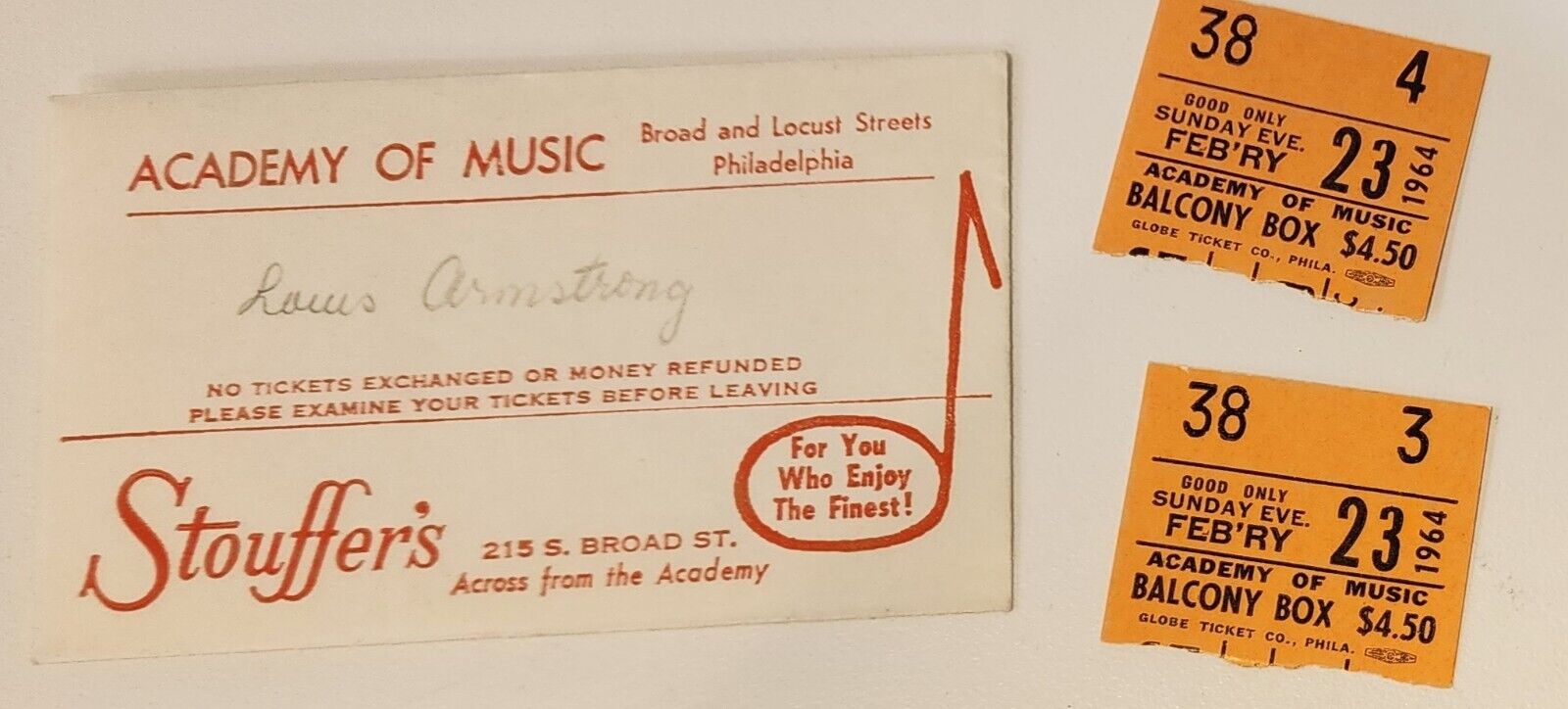 vintage Rare 1964 Academy of Music Ticket Stubs + original tiny envelope Rare