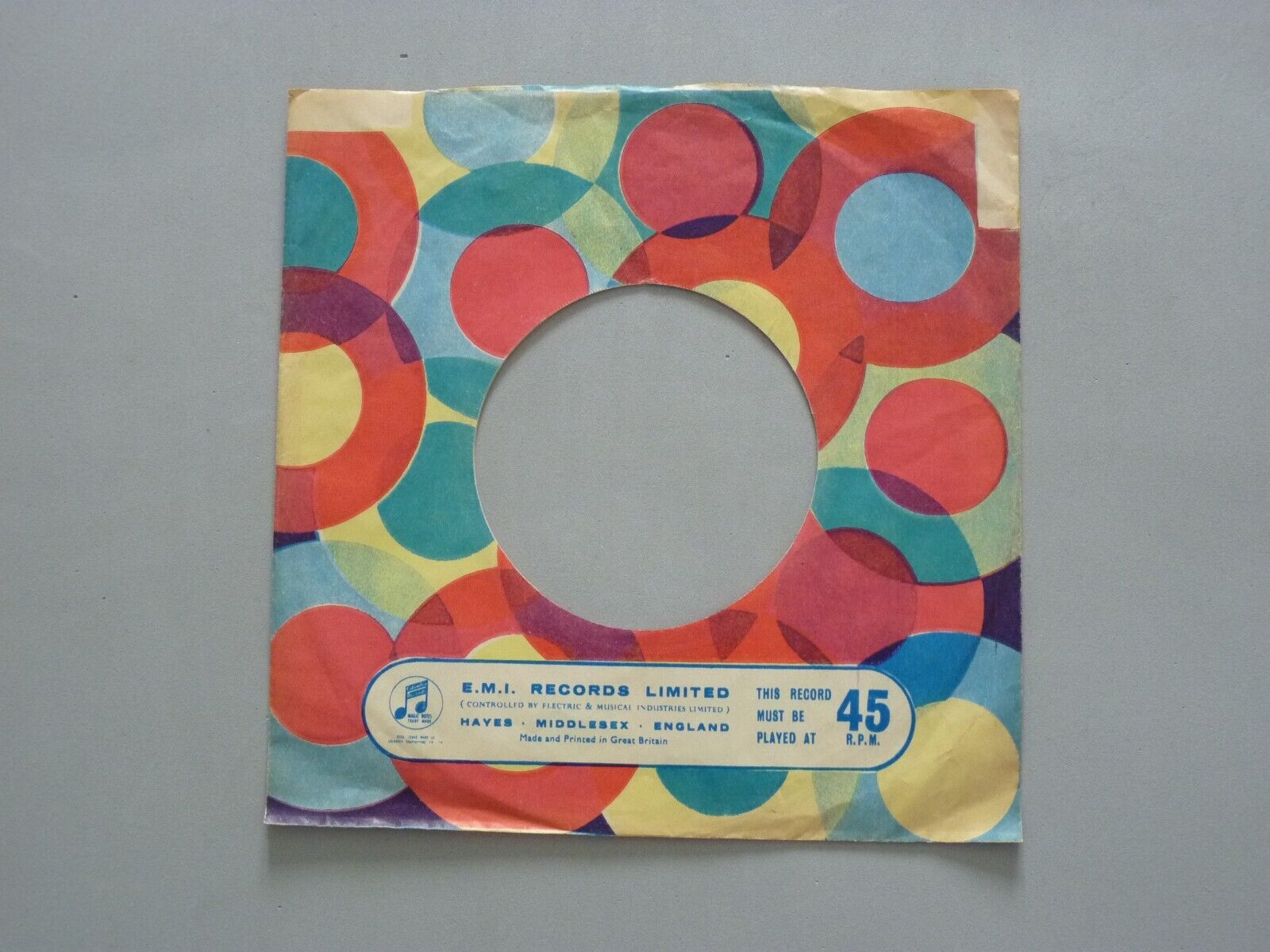 E.M.I GENUINE VINTAGE RECORD SLEEVE Multicolour Circles VG / EX