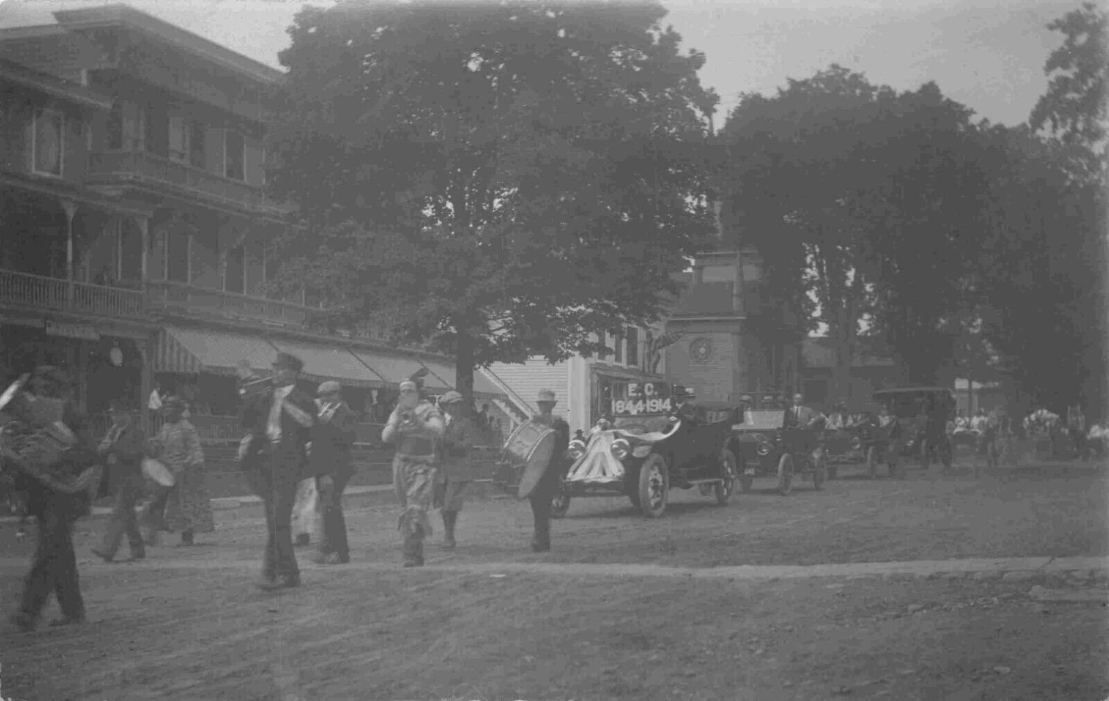 RPPC Parade Bass Drum Tuba Cars 1844-1914 Anniversary Location Unknown Postcard