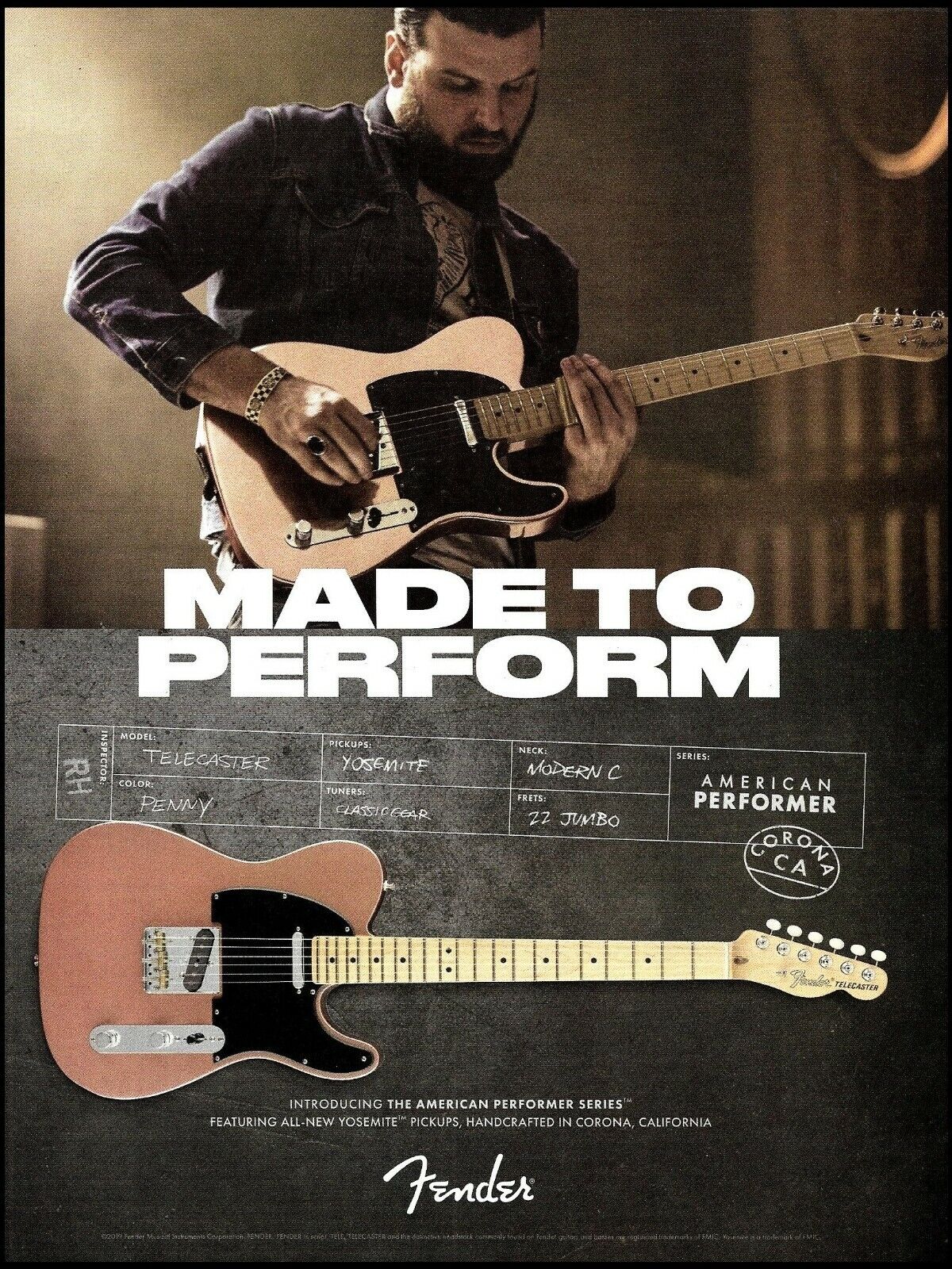Fender American Performer Series Telecaster guitar advertisement 2019 ad print A