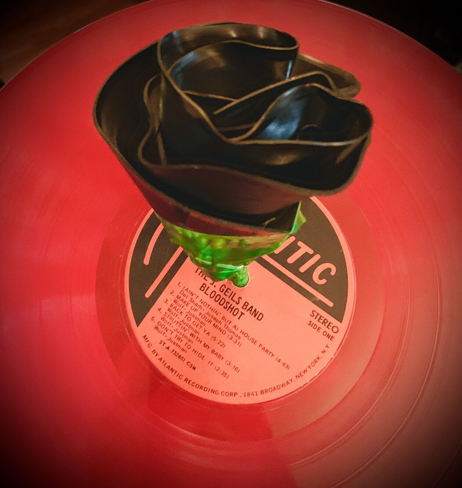 Black Longstem Grateful Rose Vinyl Recycled Record Art Craft Vintage LP Flower
