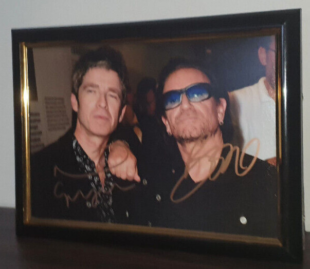 NOEL GALLAGHER AND BONO - HAND SIGNED WITH COA - FRAMED - OASIS, U2 - AUTOGRAPH