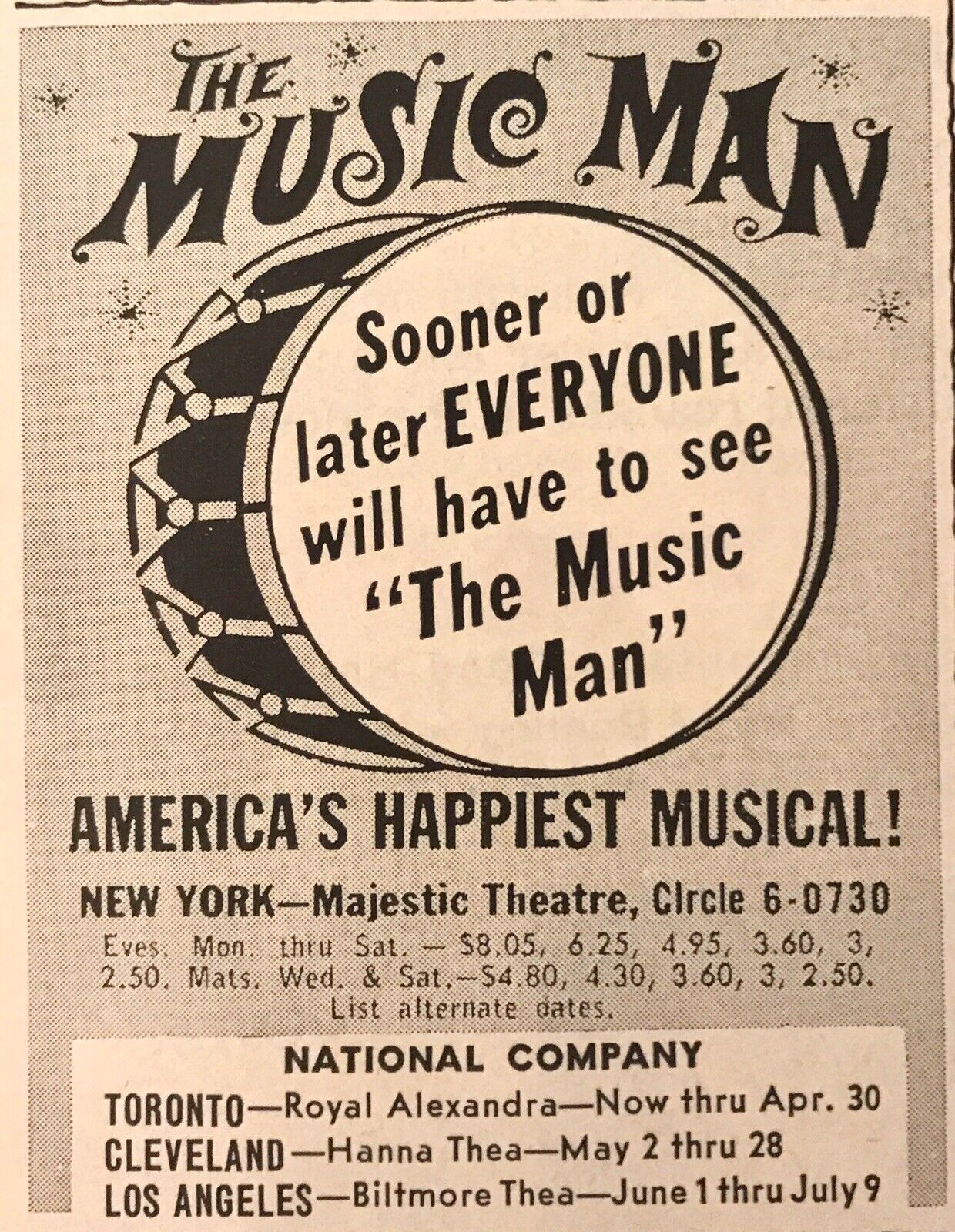 1960 Music Man ON BROADWAY NYC Majestic Theater PRINT AD 2.5\