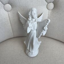 Vintage Angel Harp Figurine 6” White Porcelain Playing Music Holiday Christmas picture