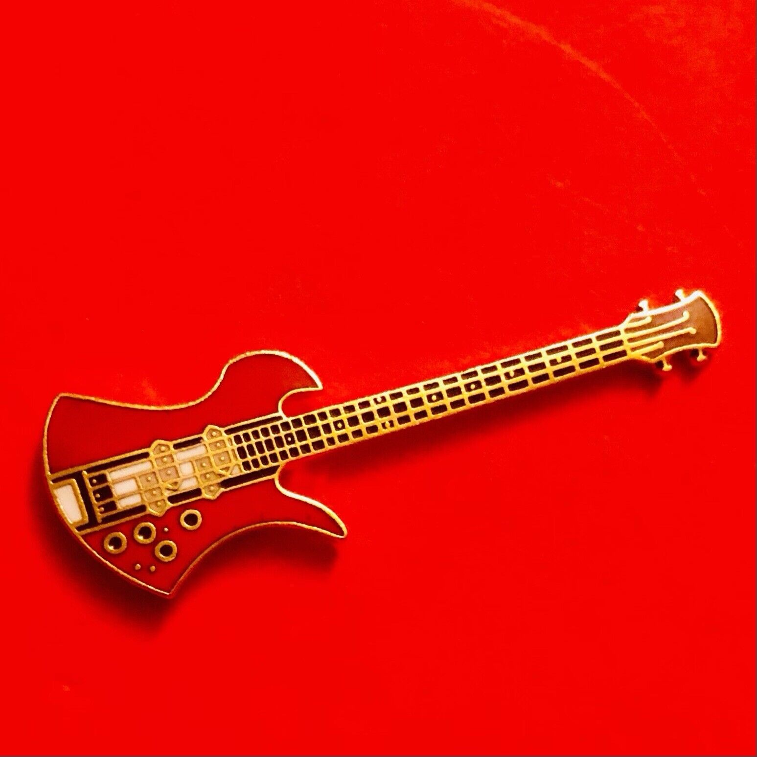 Enamel Bass Guitar pin Vintage 80s Guitar Pin Bass Guitar Pin Lapel VTG Red 1988