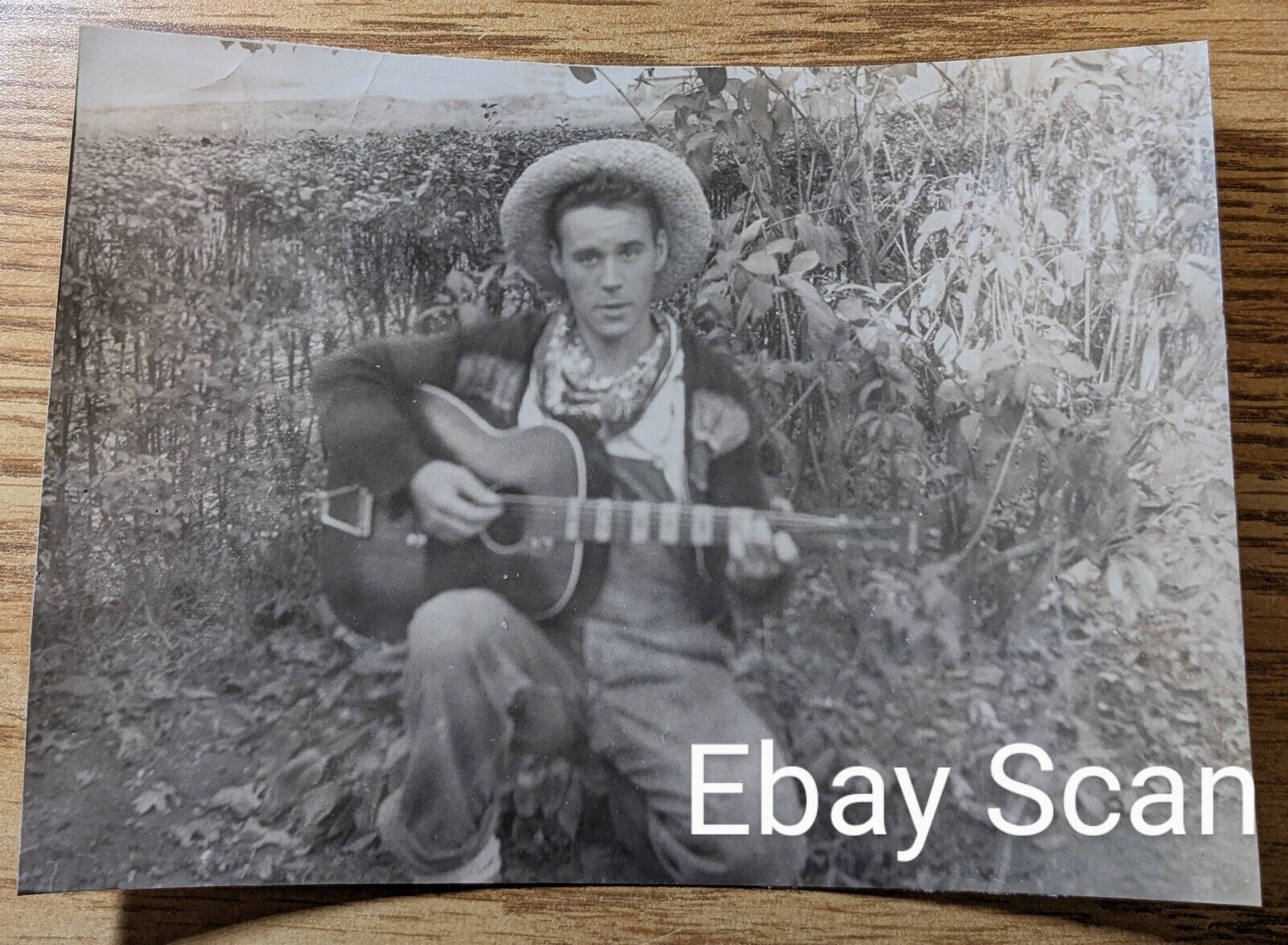 Vintage Photograph Handsome Young Man Playing Guitar In Field  1920-30\'s