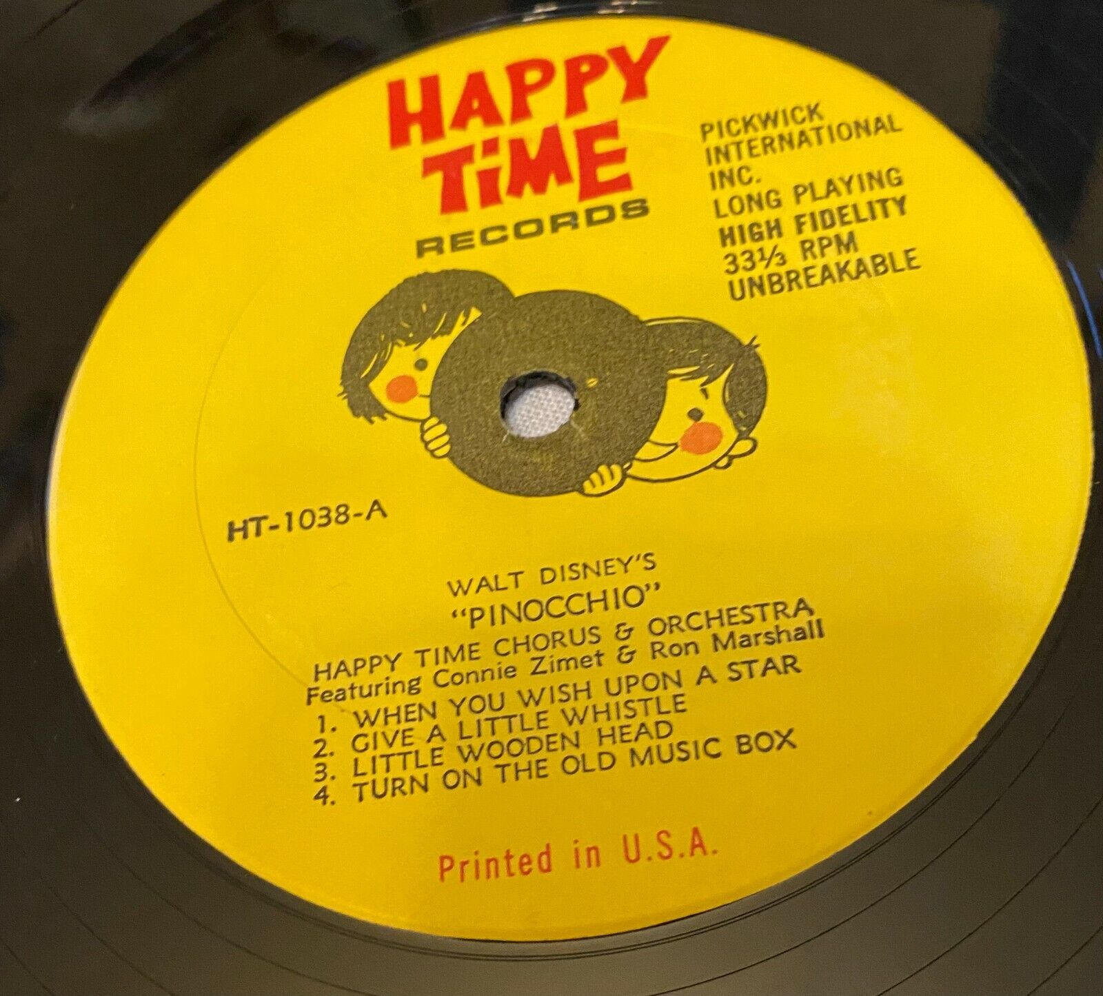 1964 Vintage Walt Disney  Pinnochio Songs 60s Vinyl Record Album Happy Time LP