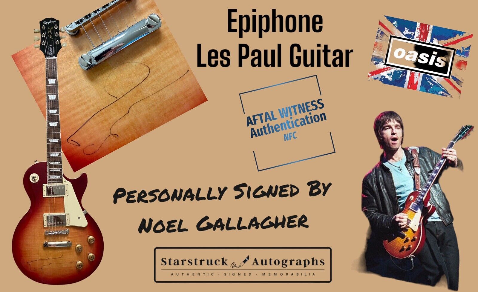 Noel Gallagher Signed EPIPHONE LES PAUL Guitar - Oasis - AFTAL Witnessed NFC
