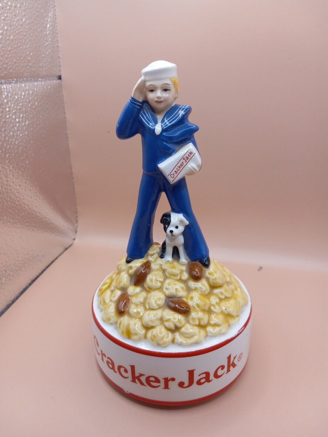 Vintage Cracker Jack Music Box Registered TM Of Borden Inc. Figure Stands 8 Inch