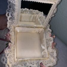 Vintage Jewelry Music Box Trinket Ring Bearer Lace Pearls Plays The Way We Were picture