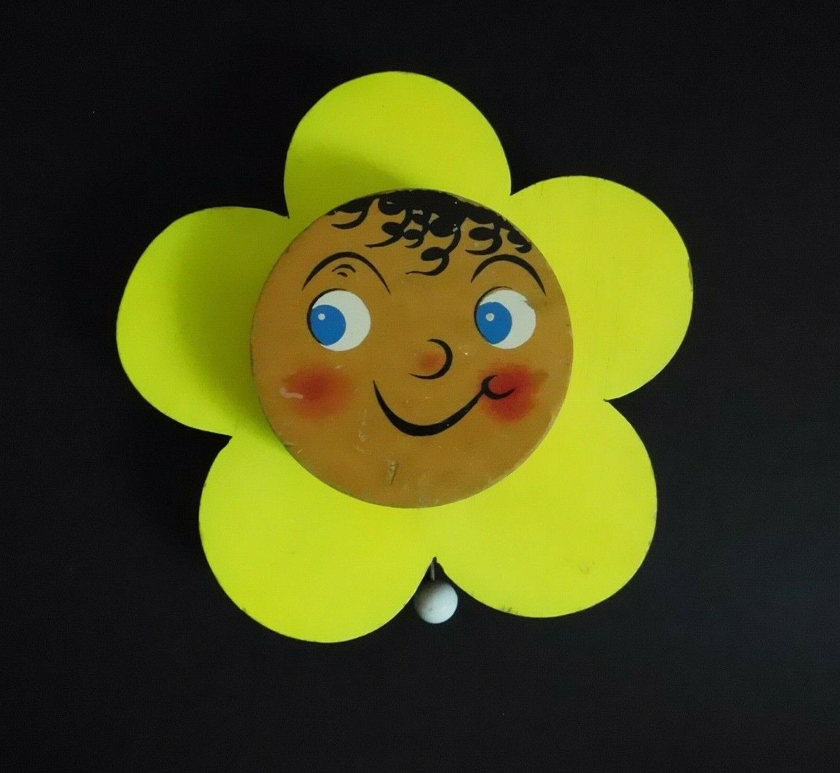 Vintage Wooden Bright Yellow Flower Anthropomorphic Happy Wall Hanging Music Box