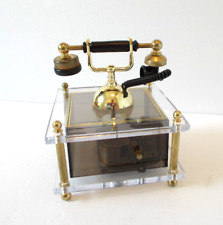 VTG Sankyo Clear Music Box Revolving Telephone Phone Gold Accents Hong Kong picture
