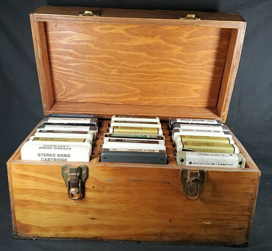 Handmade 8 Track Holder Solid Wood Brass Accents Case With 18 Cartridges Nice