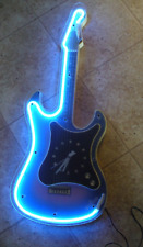 Vintage Blue Neon Light Guitar Wall Clock Guitar 29 Inch Works Decor picture