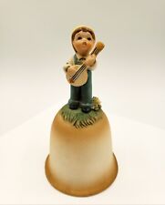 Country Decor Boy Playing Banjo Bib Overalls Vintage Porcelain Bell Painted 4