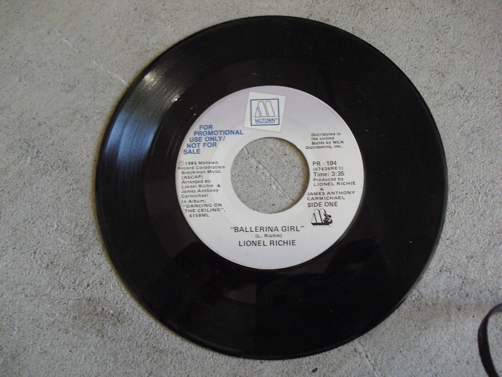 Vintage 45 Record Motown Lionel Richie Ballerina Girl Promo PR-194