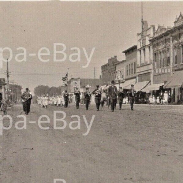 Vintage 1910s RPPC Street Parade Music Band Car Sleepy Eye Minnesota Postcard #1
