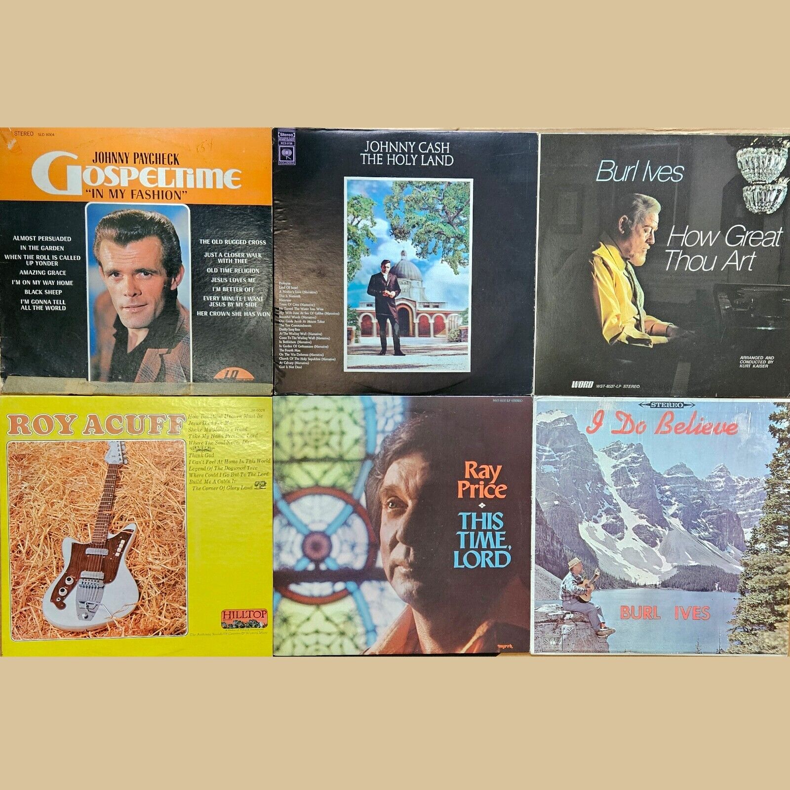Vintage 6 LP Lot #204: Country Gospel Johnny Paycheck Cash Ray Price Burl Ives +