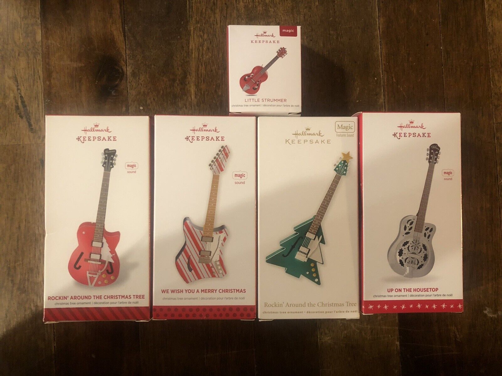 Lot of 5 Hallmark Holiday Guitar Ornament Set Magic Sound