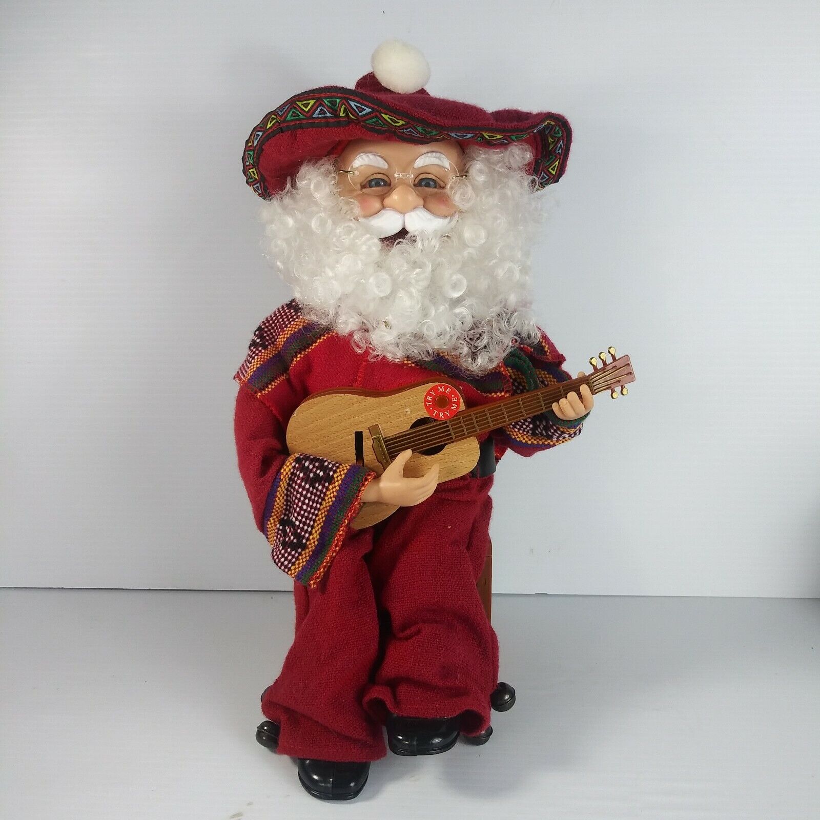 Vintage Christmas Santa Claus Animated Musical Hispanic Mexican Guitar Sombrero