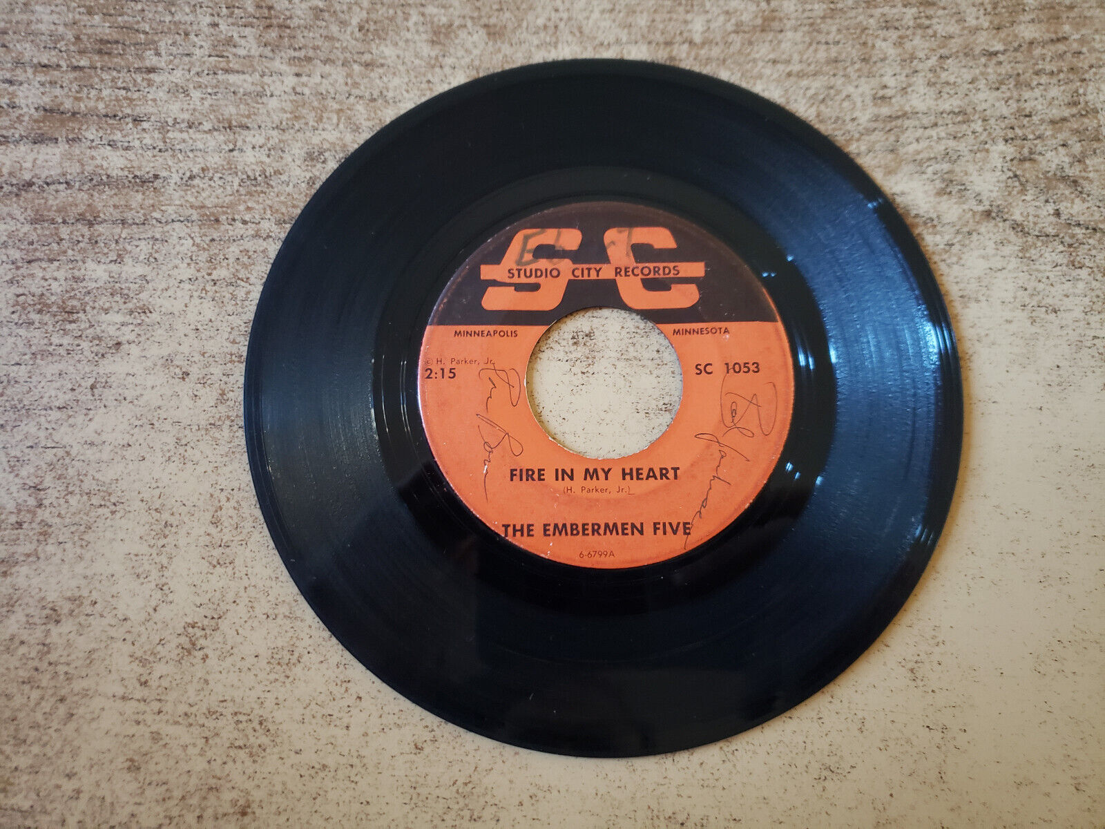 SIGNED AUTHENTICATED EMBERMEN FIVE 1960s VG Without your love/fire in my heart45