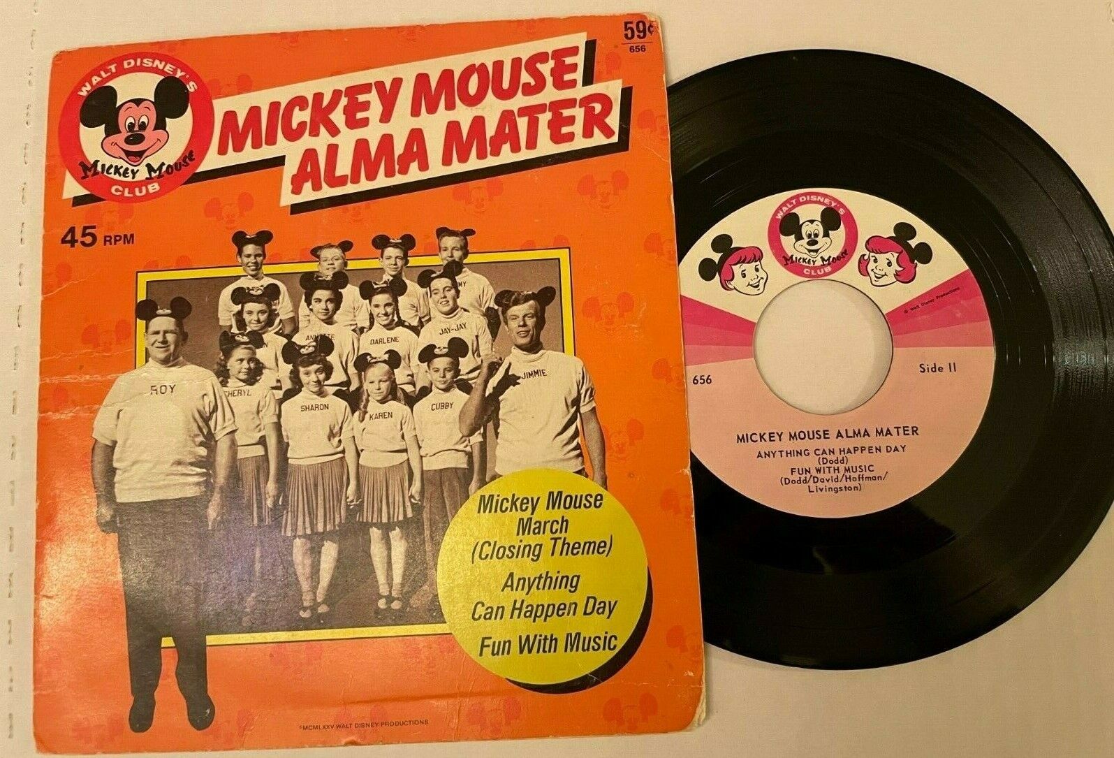 Mickey Mouse Club Mickey Mouse Alma Mater Vinyl Record Vintage 45 RPM 1975