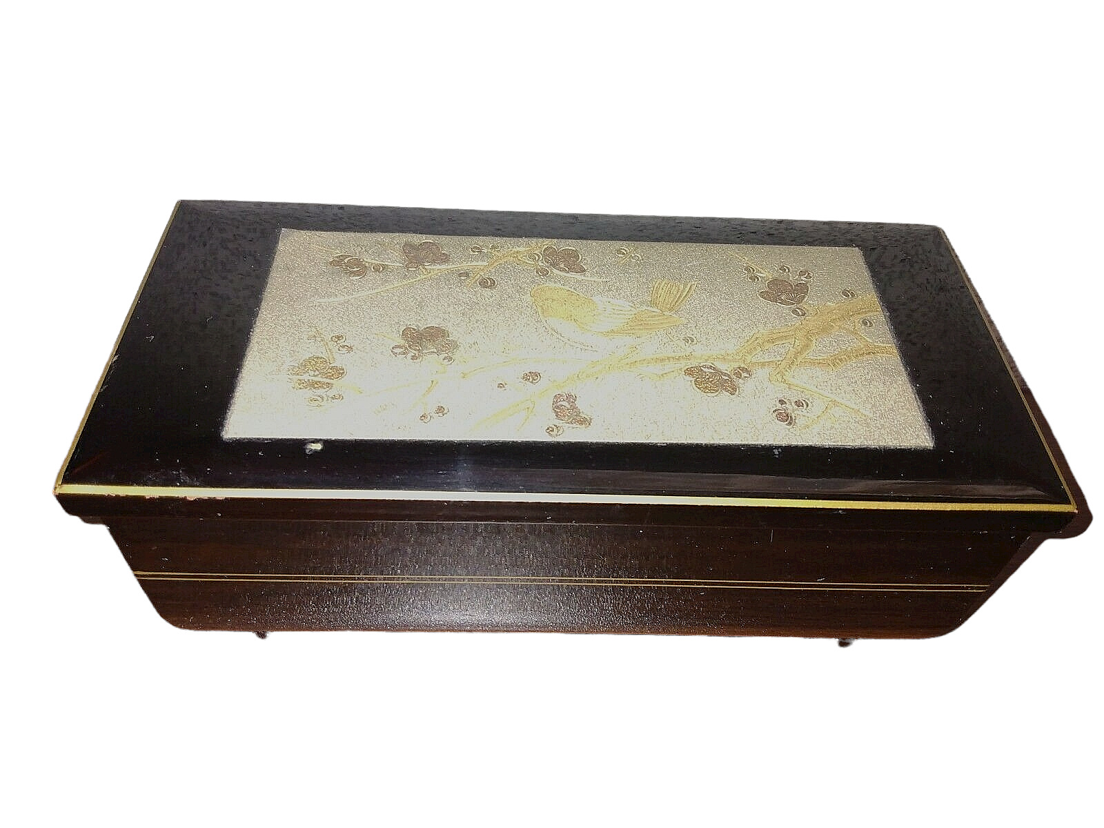 Vintage Shabby Westland ART OF CHOKIN Floral Lacquer Music Jewelry Box NO KEY