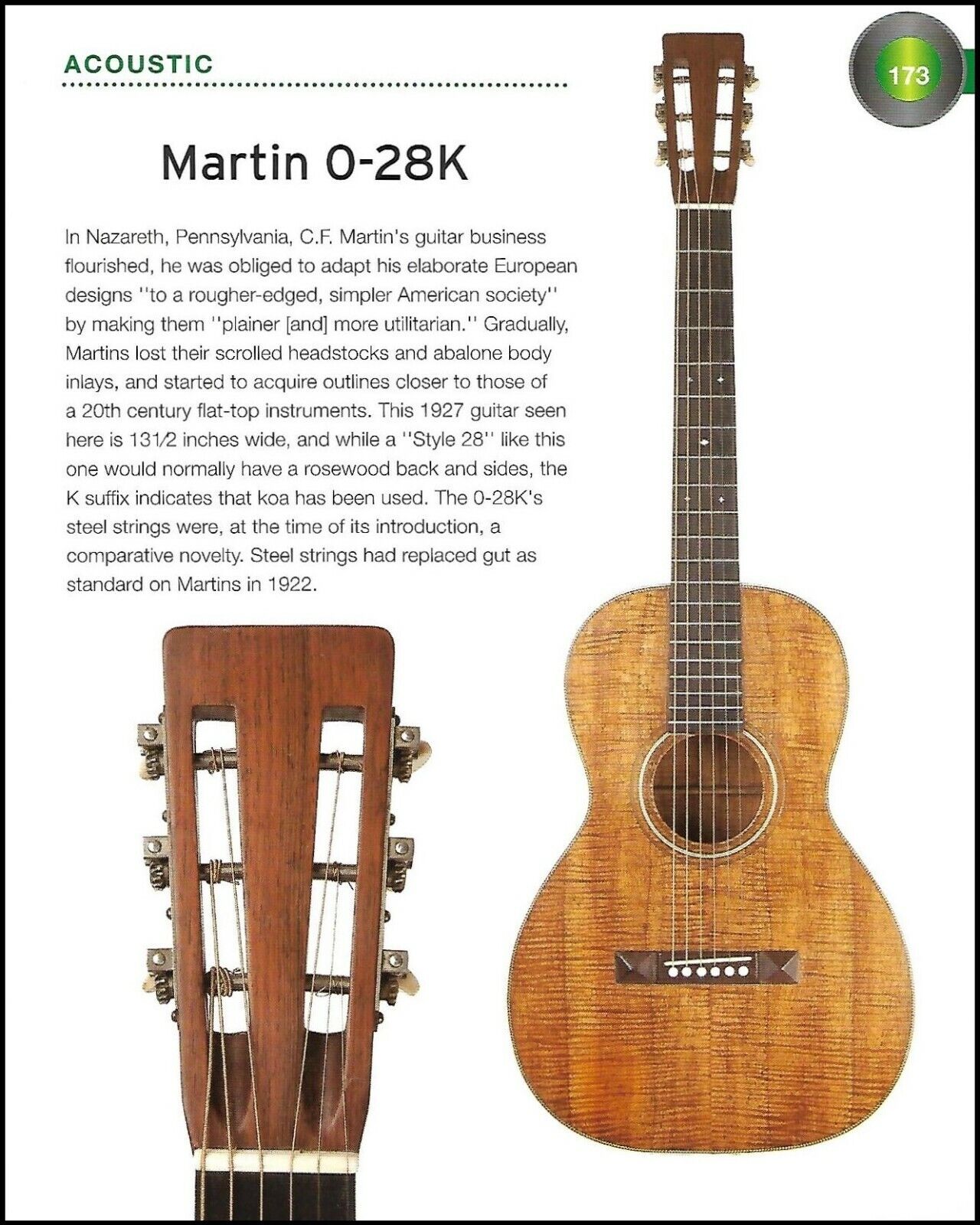 1927 Martin 0-28K Koa + 1942 0-15 mahogany acoustic guitar history article print