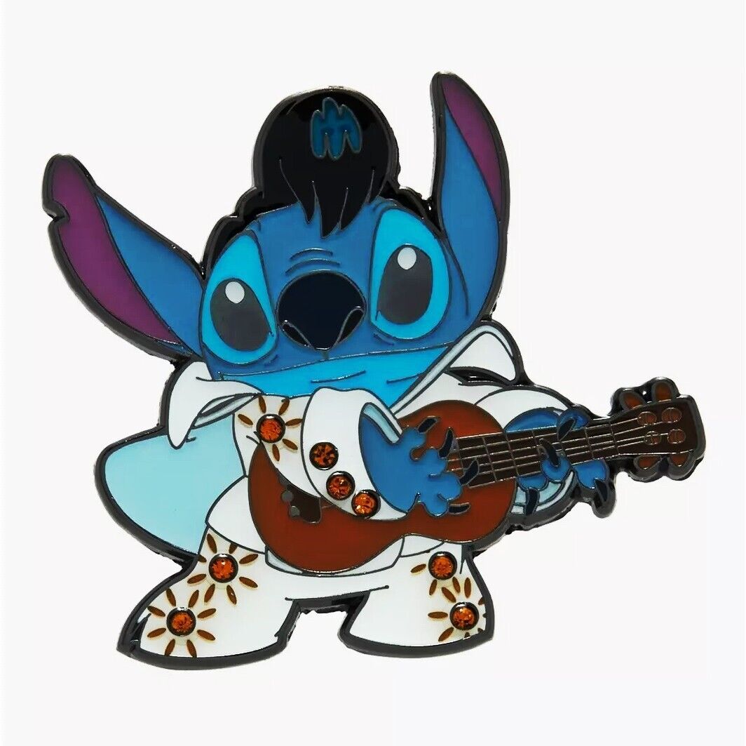 Disney Pin Lilo & Stitch Elvis Rhinestone Elvis w/ Guitar White Suit NEW on Card