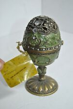Vintage Pedestal Music Box Ornate Egg Embellished Rhinestones Angel Inside Works picture