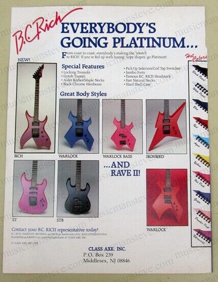 1989 B.C. RICH GUITARS PRINT AD - Everybody\'s going PLATINUM...