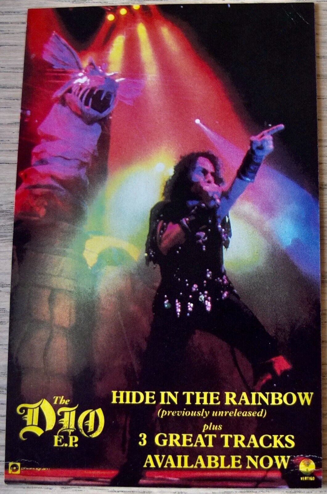 THE DIO EP PROMO PHOTOCARD VERTIGO (1986) ROCK METAL HIDE IN THE RAINBOW