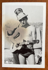 Handsome Guy with Guitar and Swim Trunks, Naked Torso, Gay Int Vintage photo picture