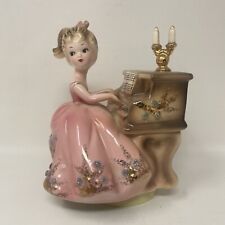 Josef Originals Vintage Revolving Music Box Girl Playing Piano with Candelabra picture