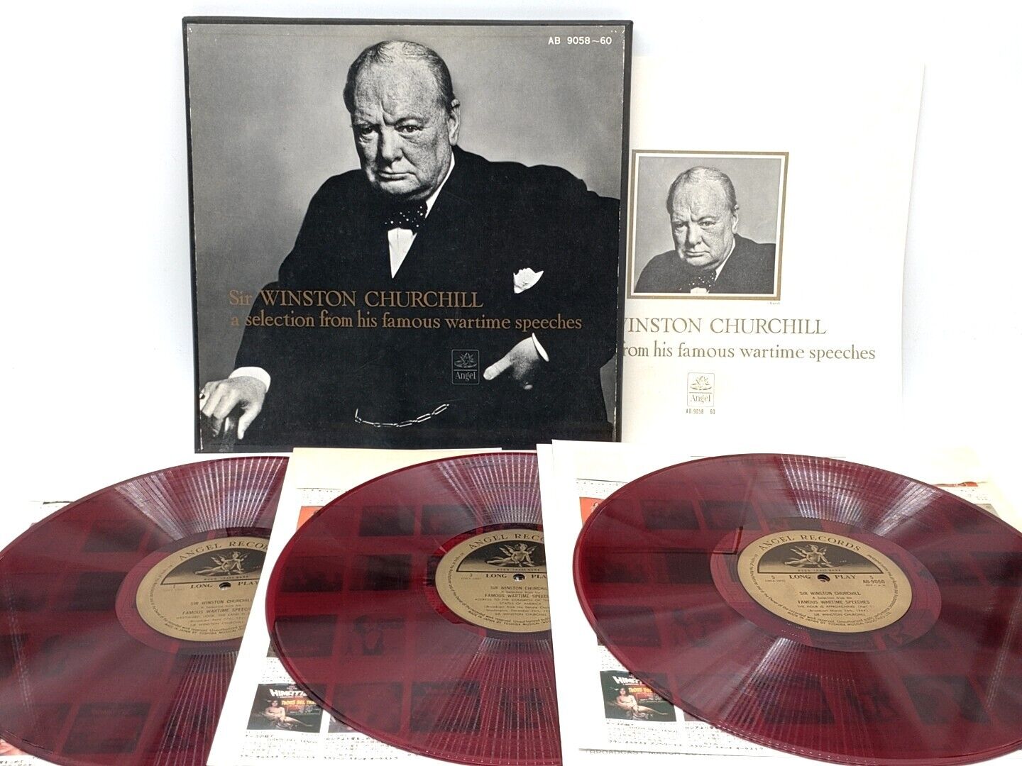 3LP Winston Churchill Wartime Speeches Red Wax AB9058-60 Japan Vinyl W/Booklet