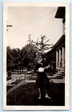 1940's Banjo Playing Young Lad in Front Yard Knickers Sneakers VTG Photo picture