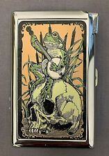 Retro Banjo Frog on Skull 100's Size Cigarette Case with lighter Wallet picture