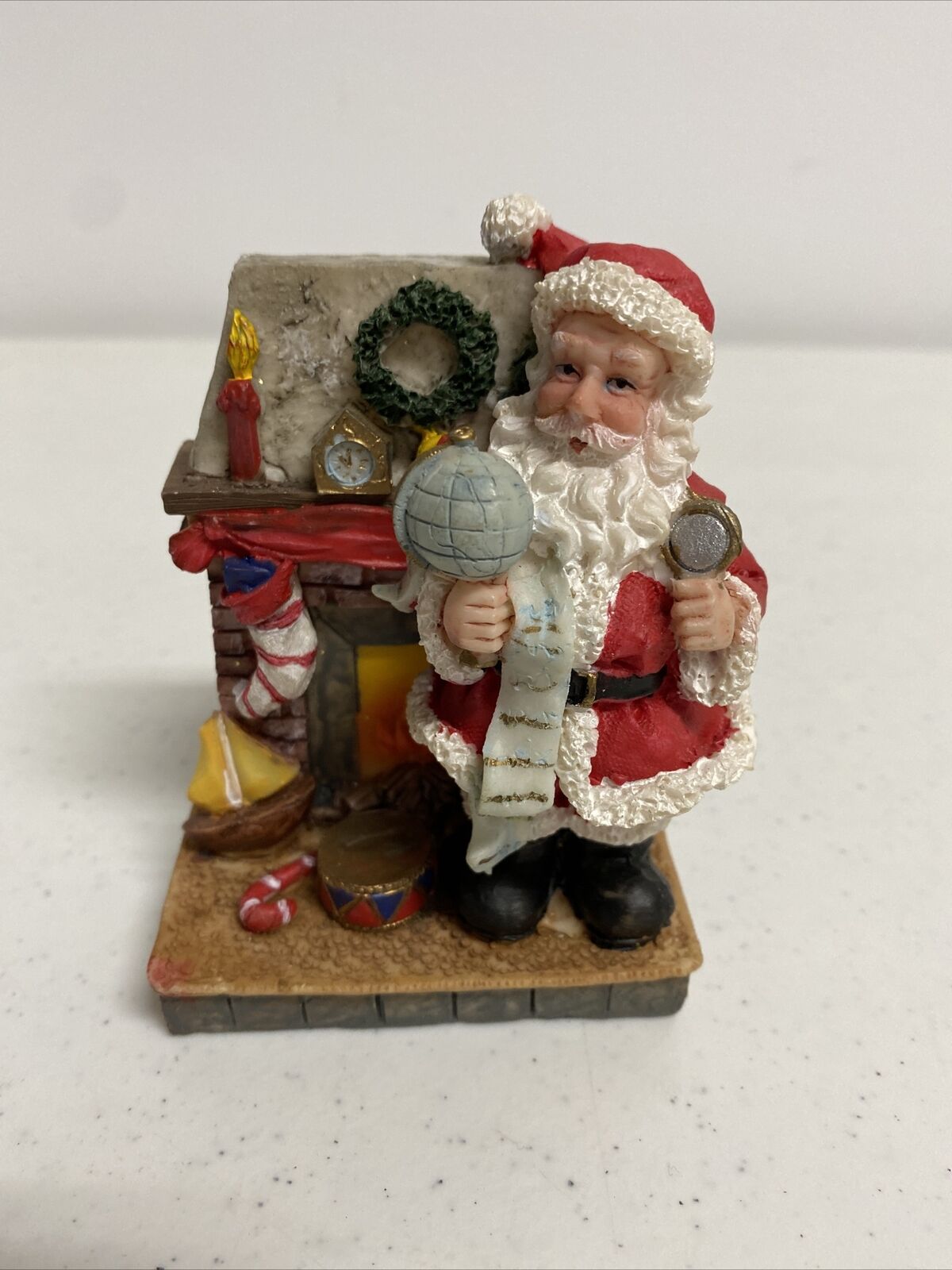 Ks Collection Christmas Santa and Fireplace Figurine Globe Drum List Wreath Boat
