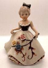 Vintage Antique Porcelain Girl Figurine with Applied Flowers picture