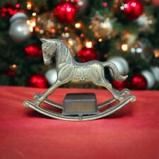Vintage 80s Enesco Brass Rocking Horse Wind Up Music Box Play Ground In My Mind picture