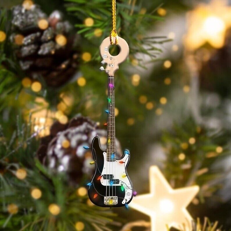 Bass Guitar Christmas Light Shape Ornament , Classic Guitar Ornament, Music Inst